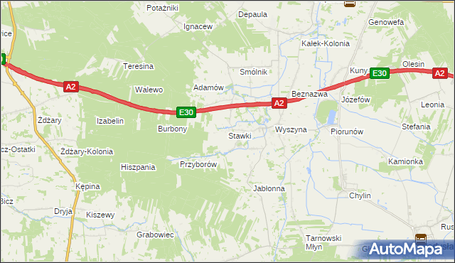 mapa Stawki gmina Władysławów, Stawki gmina Władysławów na mapie Targeo