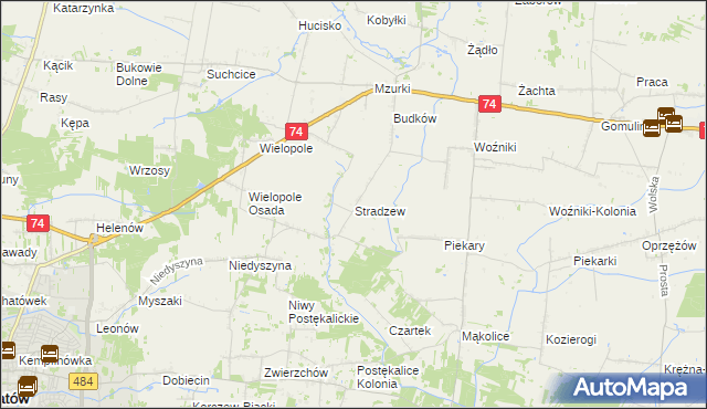 mapa Stradzew gmina Wola Krzysztoporska, Stradzew gmina Wola Krzysztoporska na mapie Targeo