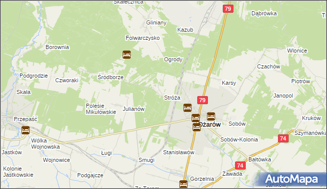 mapa Stróża gmina Ożarów, Stróża gmina Ożarów na mapie Targeo