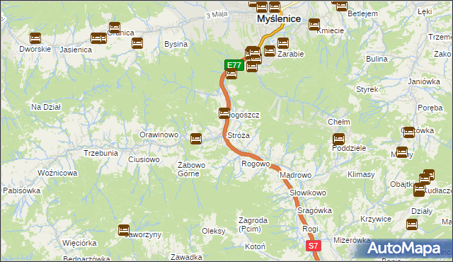 mapa Stróża gmina Pcim, Stróża gmina Pcim na mapie Targeo