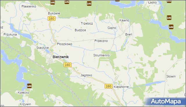 mapa Strumienno gmina Bierzwnik, Strumienno gmina Bierzwnik na mapie Targeo