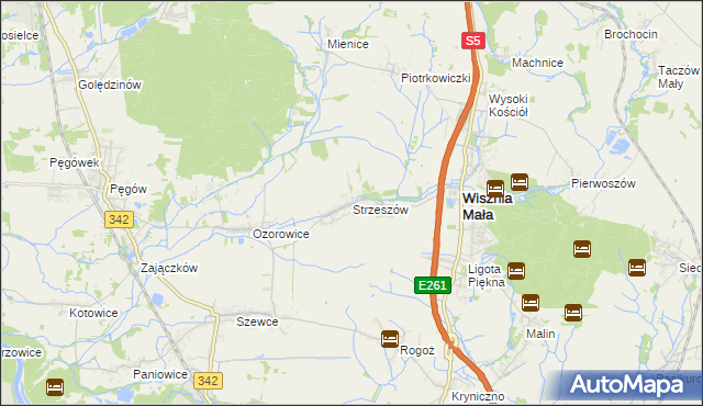mapa Strzeszów gmina Wisznia Mała, Strzeszów gmina Wisznia Mała na mapie Targeo