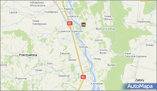 mapa Strzyże gmina Pokrzywnica, Strzyże gmina Pokrzywnica na mapie Targeo