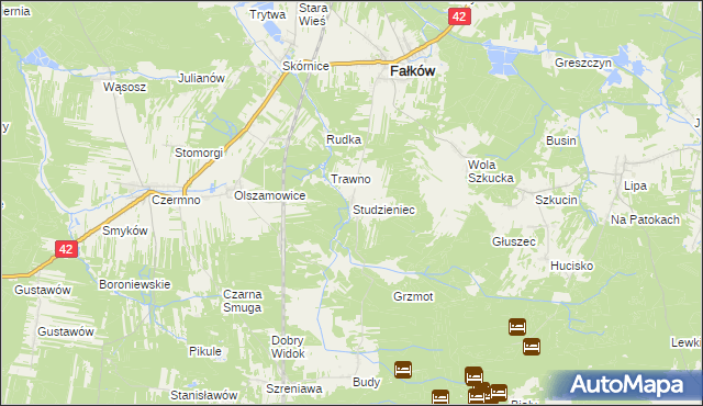 mapa Studzieniec gmina Fałków, Studzieniec gmina Fałków na mapie Targeo