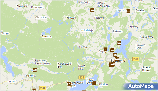 mapa Sucha gmina Sulęczyno, Sucha gmina Sulęczyno na mapie Targeo