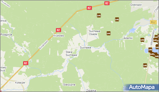 mapa Suchawa gmina Wyryki, Suchawa gmina Wyryki na mapie Targeo