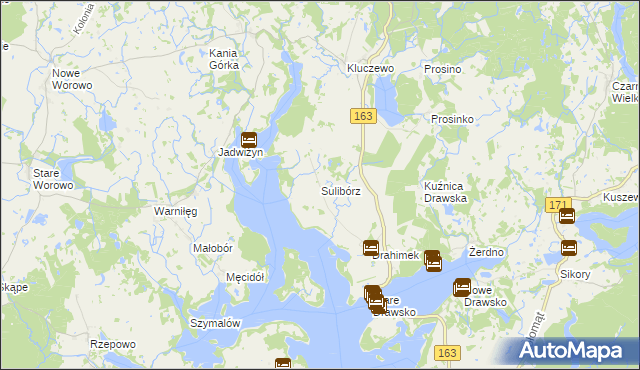 mapa Sulibórz gmina Czaplinek, Sulibórz gmina Czaplinek na mapie Targeo