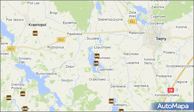 mapa Sumowo gmina Sejny, Sumowo gmina Sejny na mapie Targeo
