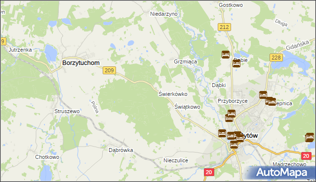 mapa Świerkówko gmina Bytów, Świerkówko gmina Bytów na mapie Targeo