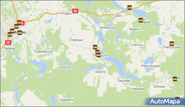 mapa Świeszyno gmina Miastko, Świeszyno gmina Miastko na mapie Targeo