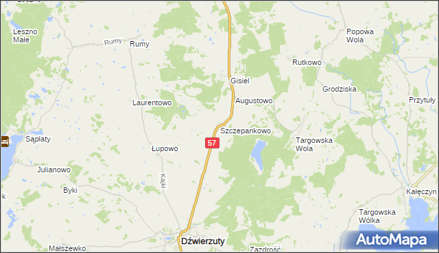 mapa Szczepankowo gmina Dźwierzuty, Szczepankowo gmina Dźwierzuty na mapie Targeo