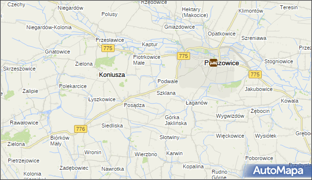 mapa Szklana gmina Proszowice, Szklana gmina Proszowice na mapie Targeo