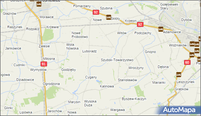 mapa Szubsk-Towarzystwo, Szubsk-Towarzystwo na mapie Targeo