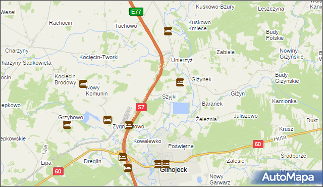 mapa Szyjki gmina Glinojeck, Szyjki gmina Glinojeck na mapie Targeo