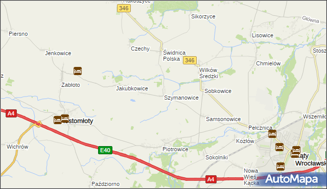 mapa Szymanowice gmina Kostomłoty, Szymanowice gmina Kostomłoty na mapie Targeo