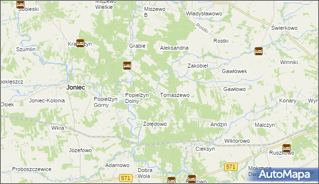 mapa Tomaszewo gmina Nowe Miasto, Tomaszewo gmina Nowe Miasto na mapie Targeo