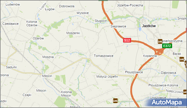 mapa Tomaszowice gmina Jastków, Tomaszowice gmina Jastków na mapie Targeo