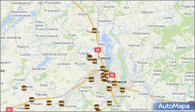 mapa Tomice powiat wadowicki, Tomice powiat wadowicki na mapie Targeo