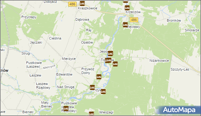 mapa Toporów gmina Wierzchlas, Toporów gmina Wierzchlas na mapie Targeo