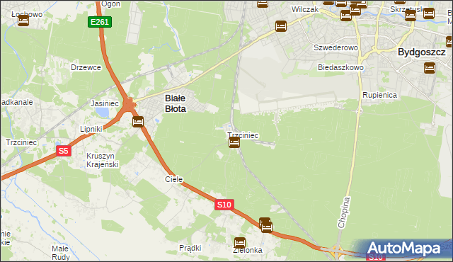 mapa Trzciniec gmina Białe Błota, Trzciniec gmina Białe Błota na mapie Targeo