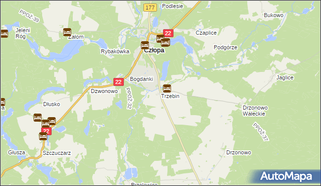 mapa Trzebin gmina Człopa, Trzebin gmina Człopa na mapie Targeo