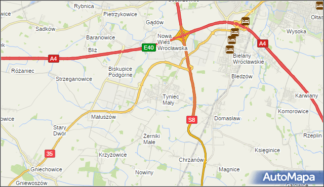 mapa Tyniec Mały, Tyniec Mały na mapie Targeo