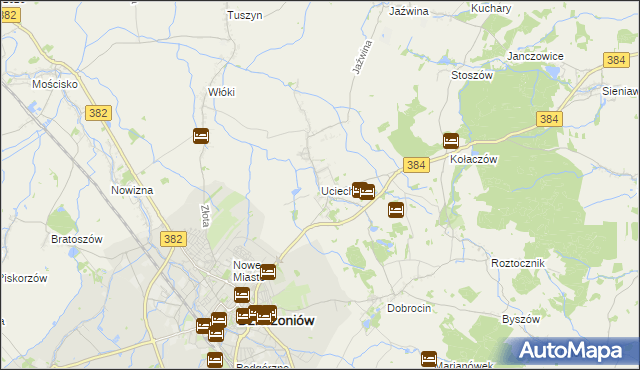 mapa Uciechów gmina Dzierżoniów, Uciechów gmina Dzierżoniów na mapie Targeo
