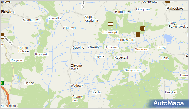 mapa Ugoda gmina Rawicz, Ugoda gmina Rawicz na mapie Targeo