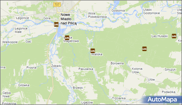 mapa Waliska gmina Nowe Miasto nad Pilicą, Waliska gmina Nowe Miasto nad Pilicą na mapie Targeo