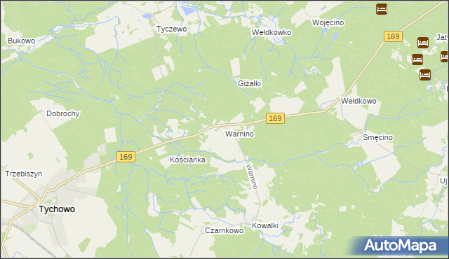 mapa Warnino gmina Tychowo, Warnino gmina Tychowo na mapie Targeo
