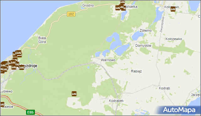 mapa Warnowo gmina Wolin, Warnowo gmina Wolin na mapie Targeo