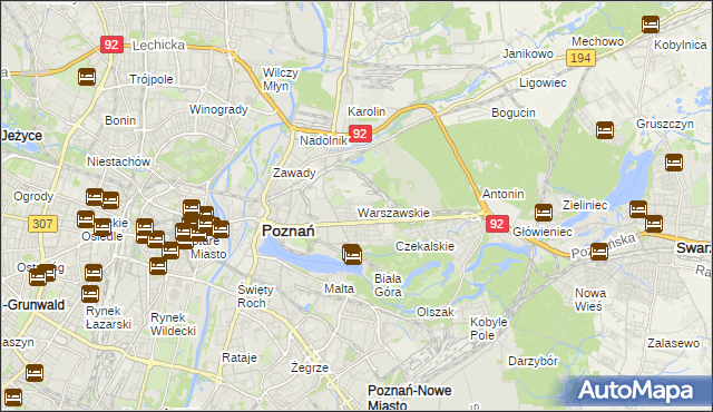 mapa Warszawskie gmina Poznań, Warszawskie gmina Poznań na mapie Targeo