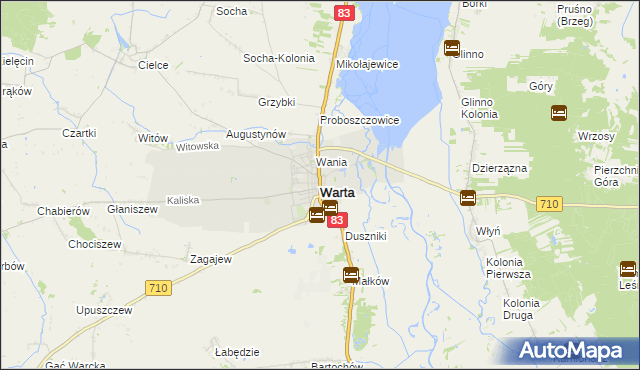 mapa Warta powiat sieradzki, Warta powiat sieradzki na mapie Targeo