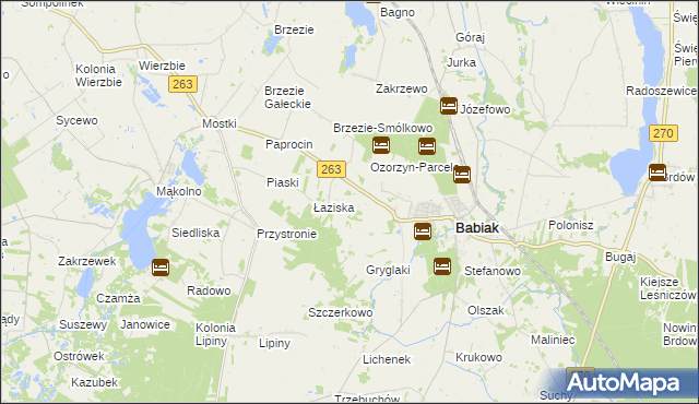 mapa Wawrzyny gmina Babiak, Wawrzyny gmina Babiak na mapie Targeo