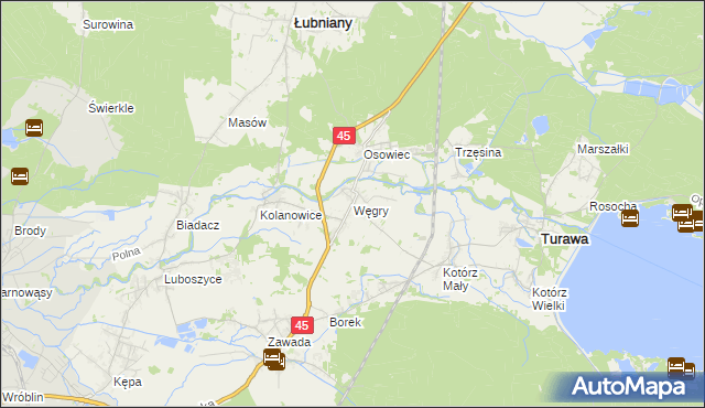 mapa Węgry gmina Turawa, Węgry gmina Turawa na mapie Targeo