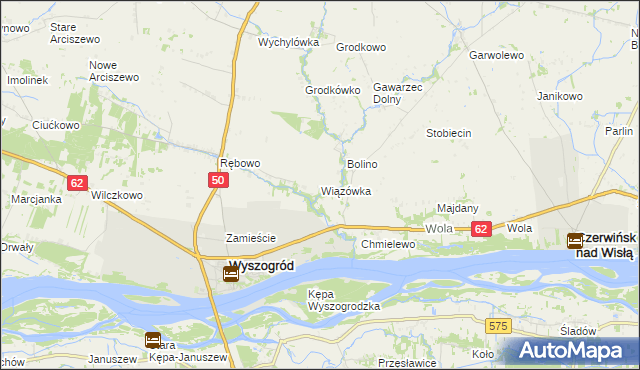 mapa Wiązówka gmina Wyszogród, Wiązówka gmina Wyszogród na mapie Targeo