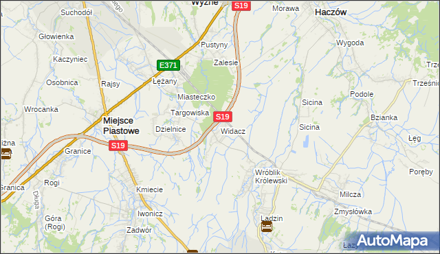 mapa Widacz gmina Miejsce Piastowe, Widacz gmina Miejsce Piastowe na mapie Targeo
