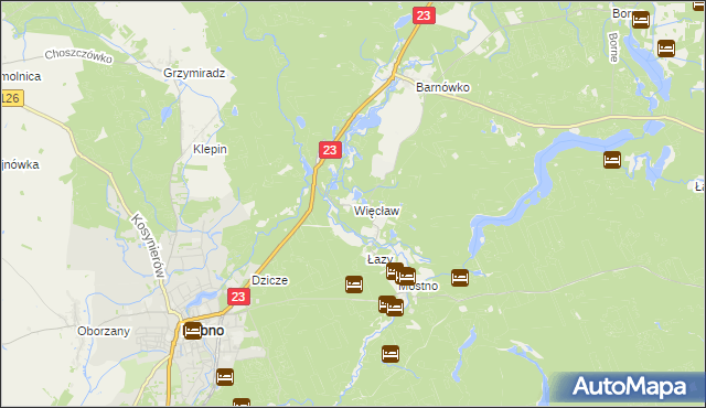 mapa Więcław gmina Dębno, Więcław gmina Dębno na mapie Targeo