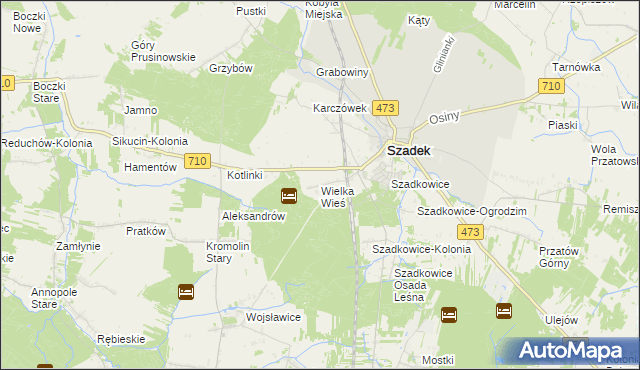 mapa Wielka Wieś gmina Szadek, Wielka Wieś gmina Szadek na mapie Targeo