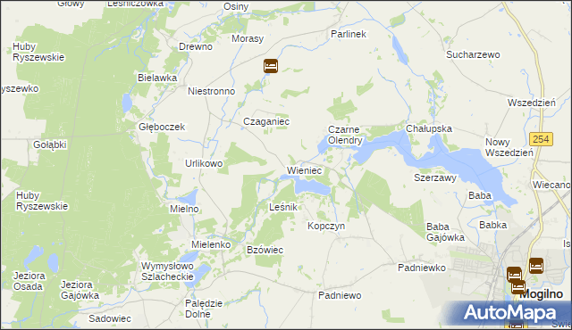 mapa Wieniec gmina Mogilno, Wieniec gmina Mogilno na mapie Targeo