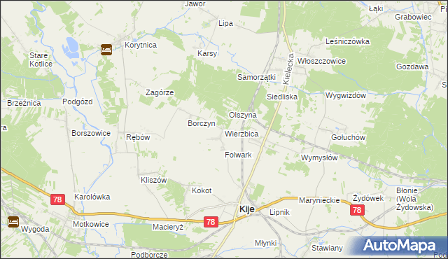 mapa Wierzbica gmina Kije, Wierzbica gmina Kije na mapie Targeo