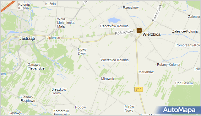 mapa Wierzbica-Kolonia gmina Wierzbica, Wierzbica-Kolonia gmina Wierzbica na mapie Targeo