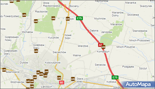 mapa Wierzbie gmina Kutno, Wierzbie gmina Kutno na mapie Targeo