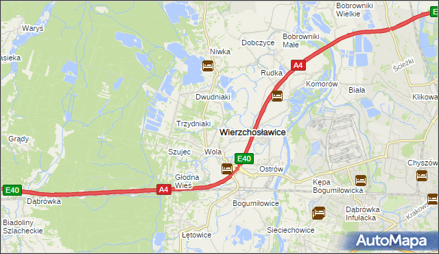 mapa Wierzchosławice powiat tarnowski, Wierzchosławice powiat tarnowski na mapie Targeo