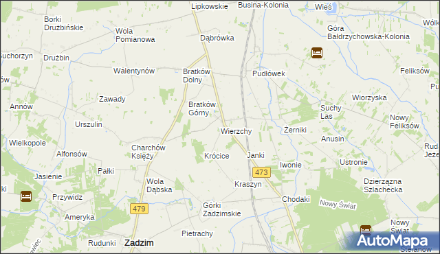 mapa Wierzchy gmina Zadzim, Wierzchy gmina Zadzim na mapie Targeo