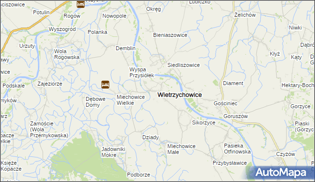 mapa Wietrzychowice powiat tarnowski, Wietrzychowice powiat tarnowski na mapie Targeo