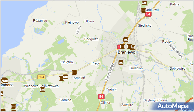 mapa Wikielec gmina Braniewo, Wikielec gmina Braniewo na mapie Targeo