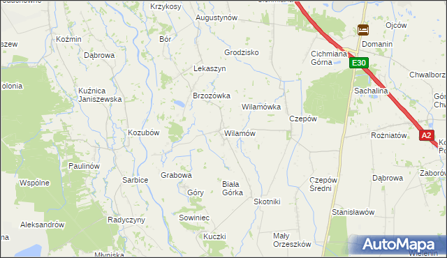 mapa Wilamów gmina Uniejów, Wilamów gmina Uniejów na mapie Targeo
