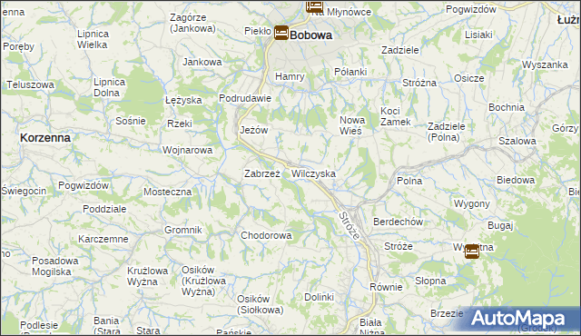 mapa Wilczyska gmina Bobowa, Wilczyska gmina Bobowa na mapie Targeo