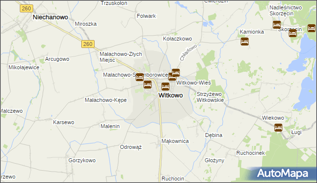 mapa Witkowo powiat gnieźnieński, Witkowo powiat gnieźnieński na mapie Targeo